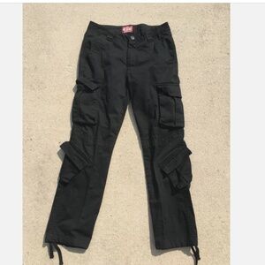 Matchstick Pants Men 30X 30 Black Denim Cargo Tapered Leg Streetwear Paratrooper